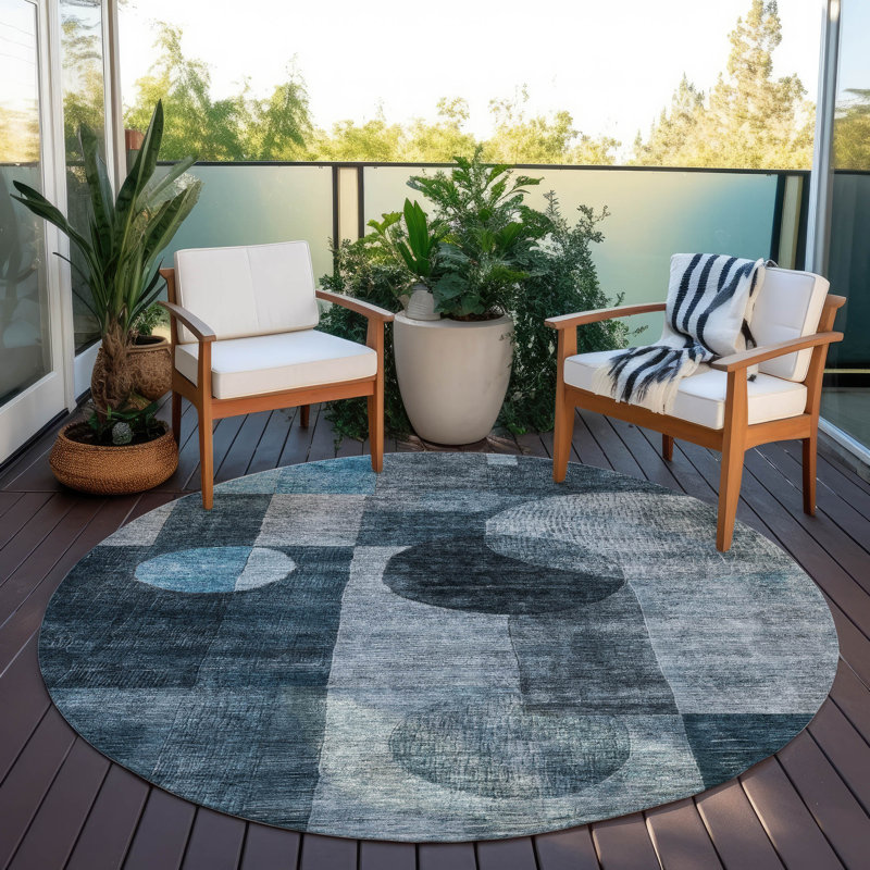 Tapis bleu sarcelle lavable intérieur / extérieur Amara , 2 pi 6 po x 3 pi 10 po