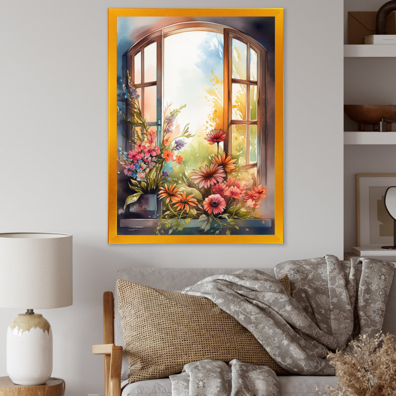 Vitrine florale Nariyah I, Encadrement doré, H 32 po x l 24 po x P 1 po