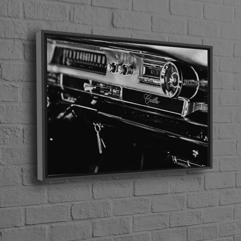 Vintage Cadillac Wall Art on Cotton Canvas for a Classic Automobile Theme in Home or Garage, Black, Framed Print without Mat