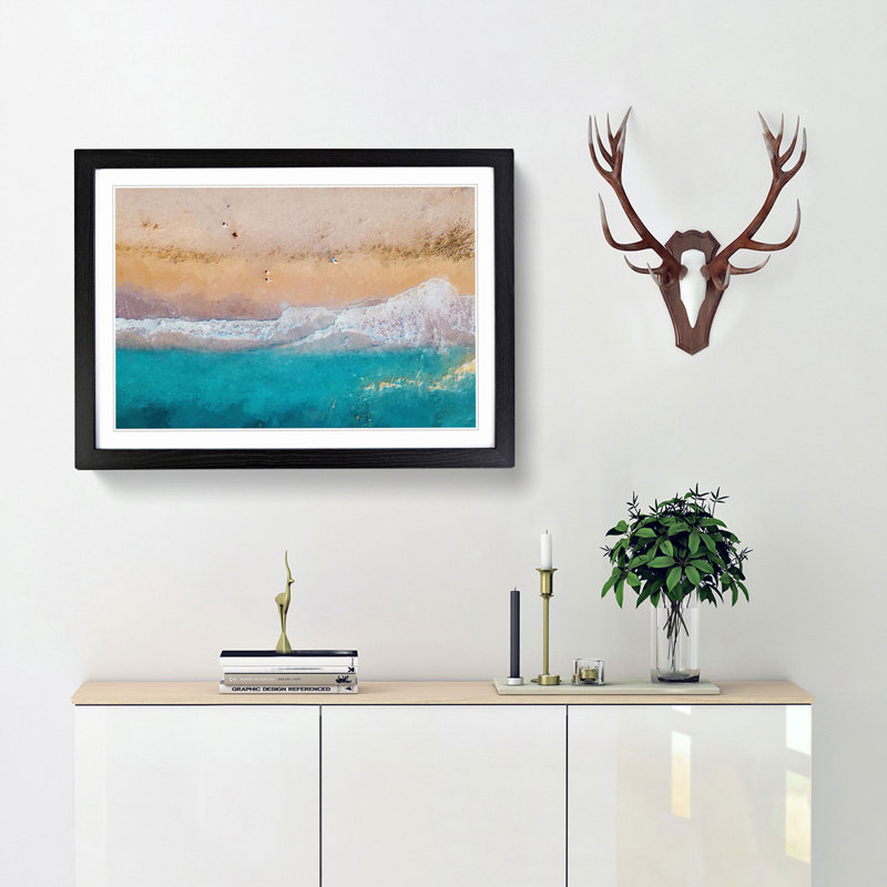 Walking upon a Beach in Corfu Greece - Picture Frame Graphic Art Print, 35cm H x 50cm W x 2cm D, Black