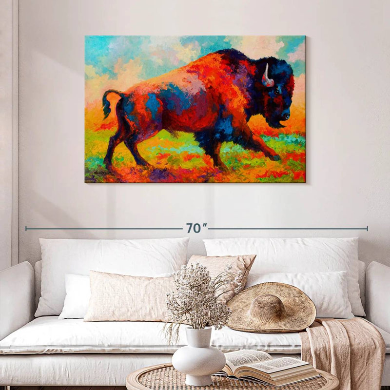 Bison de Brampt qui court en courant, H 30 po x l 45 po