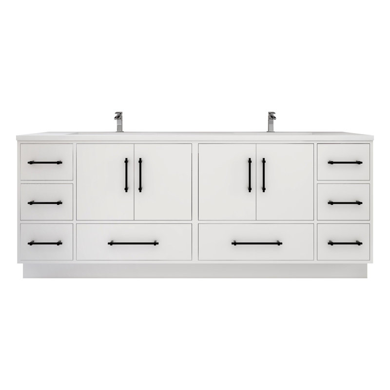 Victoria 83.5'' Double Bathroom Vanity with Acrylic Top, Gloss White
