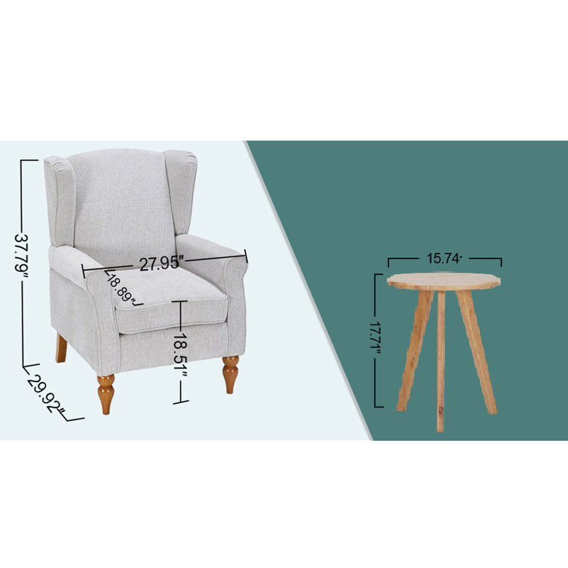 Fauteuil rembourré avec table d'appoint en bois massif, Vert
