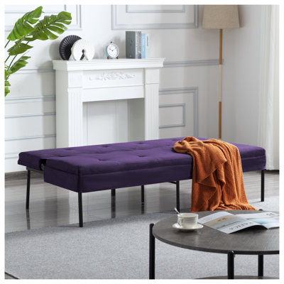 Canapé-lit futon mauve à 3 places, canapé-lit pliant simple avec structure en métal et revêtement en polyester