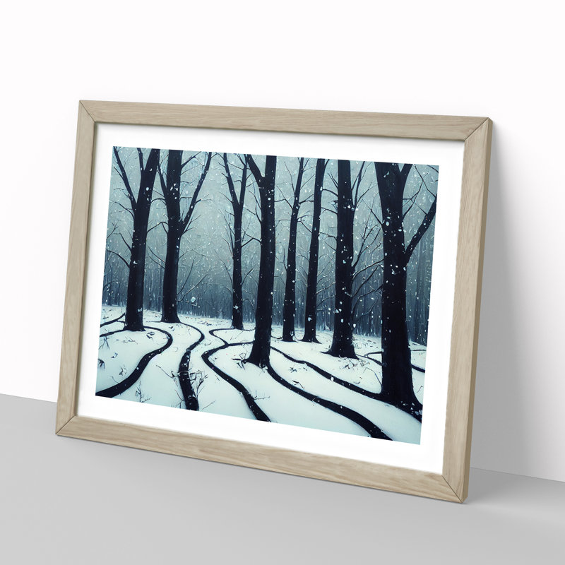 XH1022-10202X Winter Forest Paint Splat - Single Picture Frame Print, 46cm H x 64cm W x 2cm D, Oak