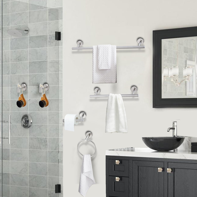6-Piece Bath Hardware Set 24&16 in. with Mounting Hardware, Brushed Nickel