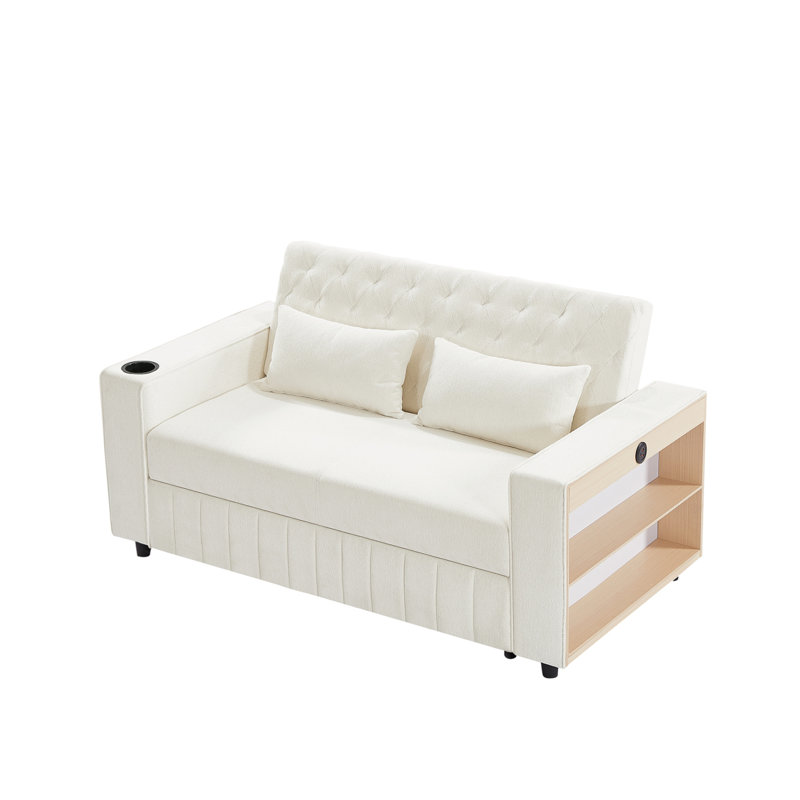 Canapé-lit rembourré 61 po, Chenille beige
