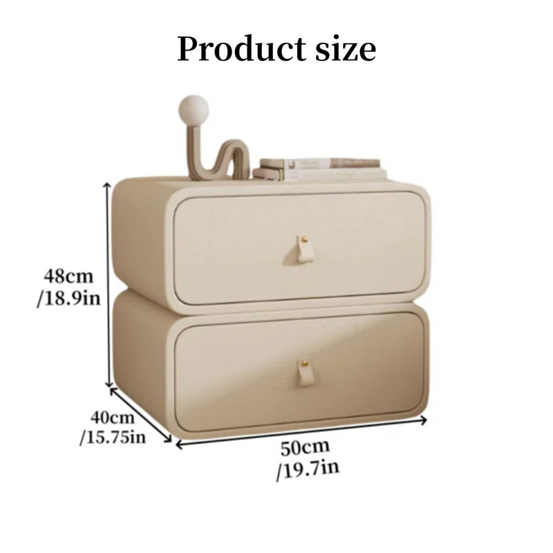 Table de chevet 19,7 pouces Modern Minimalist, table de chevet rectangulaire en bois massif avec tiroir en cuir et coins arrondis, aucun assemblage requis