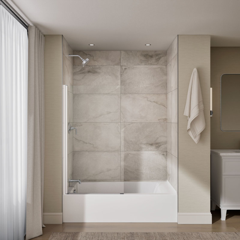 Aerie Bath Screen Thick Crystal Clear Glass and Square Corner
