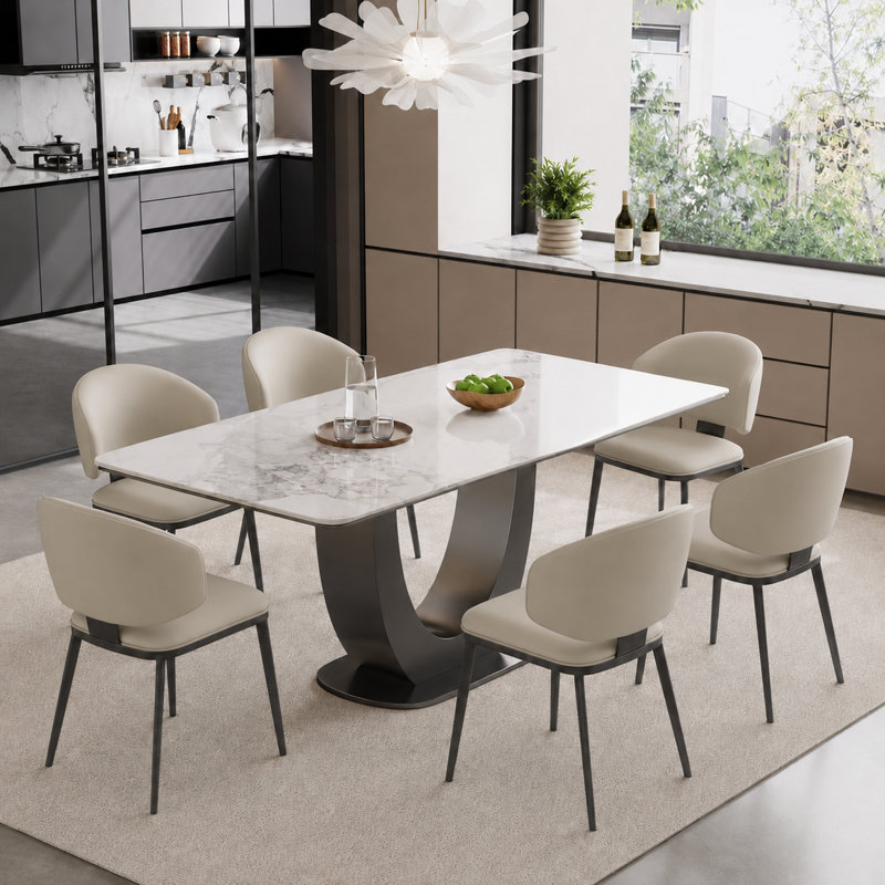  Chaises de salle à manger modernes en similicuir avec pieds en métal et chaises rembourrées ergonomiques (ensemble de 4)