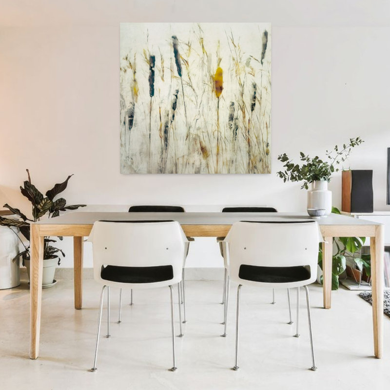 Art mural de paysage d'automne délicat avec quenouille et roseaux, H 36 po x l 36 po