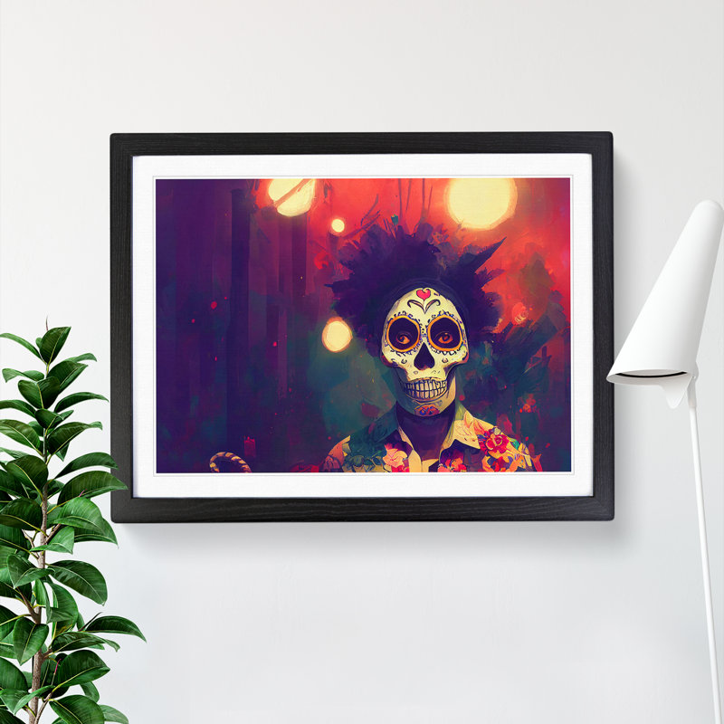 Day Of The Dead Man - Single Picture Frame Print, Black, 46cm H x 64cm W x 2cm D