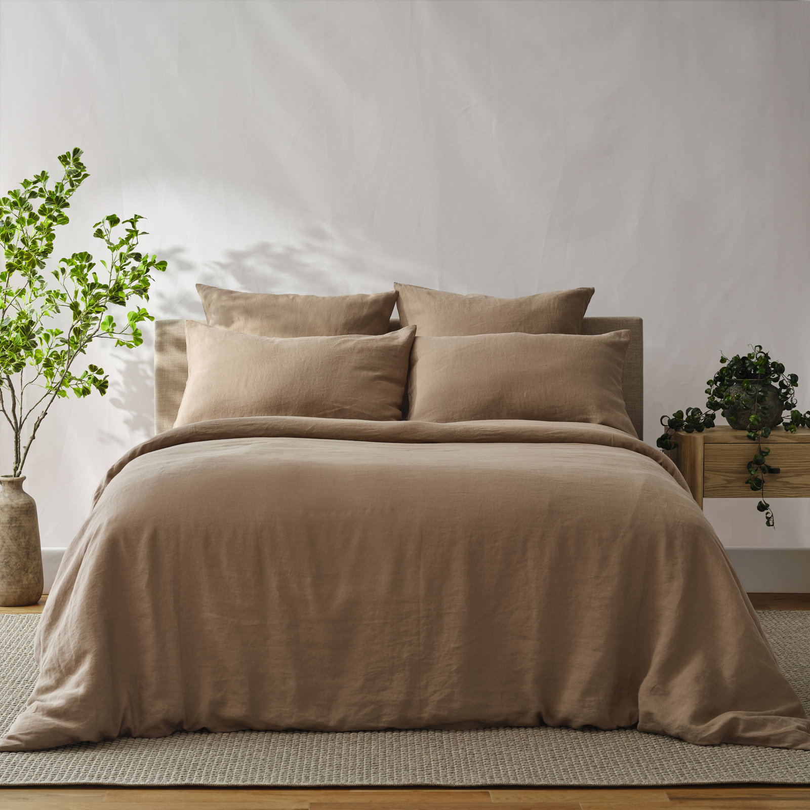 French Linen Duvet Cover Set, King Duvet Cover + 2 King Pillow Shams, Fawn