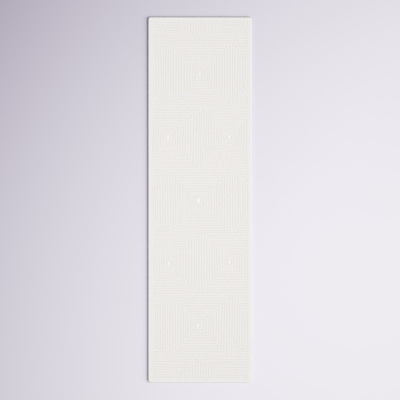 Tapis ivoire en laine et coton touffeté à la main à motif géométrique Hattie, Tapis de couloir 2 pi 3 po x 10 pi