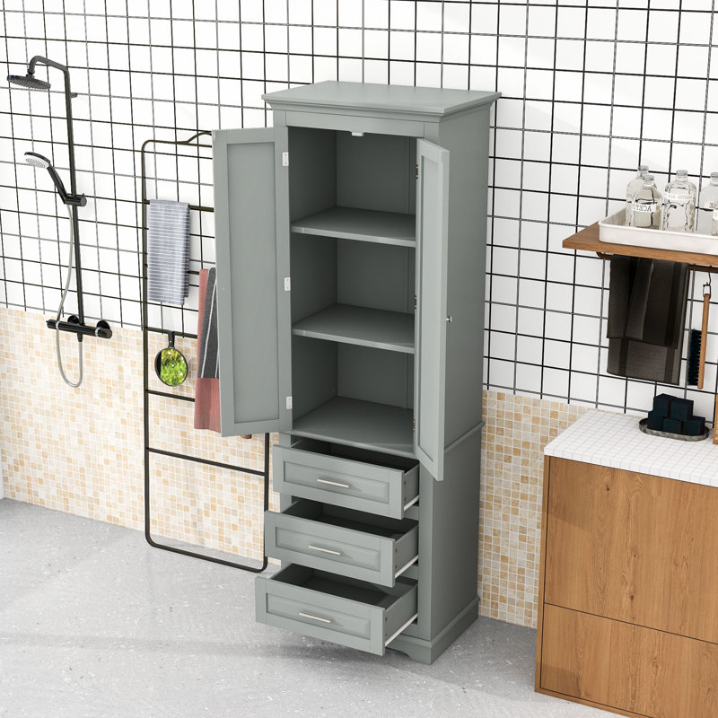 Wood Bathroom Cabinet with Three Drawers, Gray