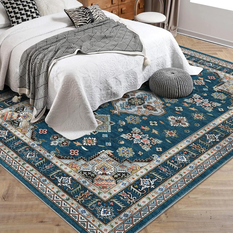 Tapis traditionnel à bordure médaillon, Rectangulaire 8 pi x 10 pi