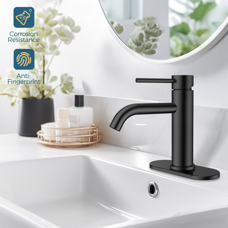 Single-handle Bathroom Faucet with Drain Assembly, Matte Black