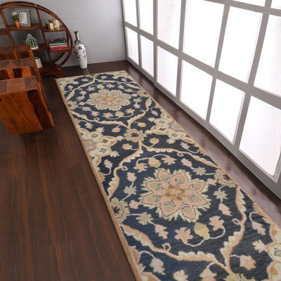 Calliann Hand Tufted Wool Eco-Friendly Area Rugs - Hallway Runners, Charcoal Color, Oriental Design, High Pile Thick Handmade Anti Skid Area Rugs for Living Room, Bed Room