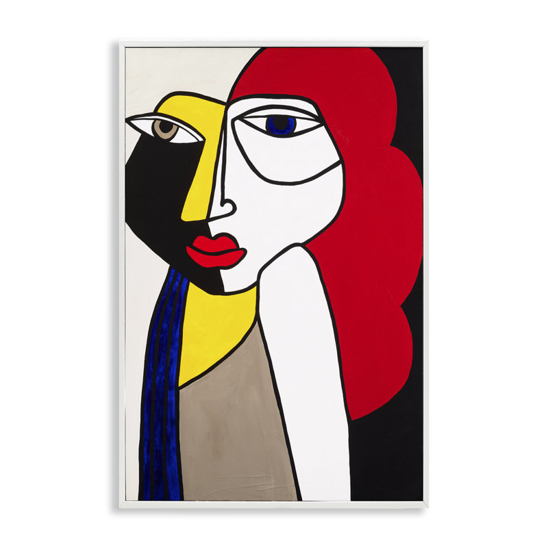  Portrait cubiste de femme, estampe numérique par Ruth Fromstein, H 30 po x l 20 po, Giclée encadrée blanc bord de mer