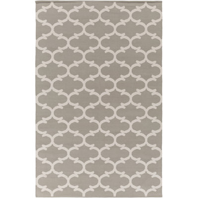Tapis gris / ivoire en coton tissé à la main Ayles