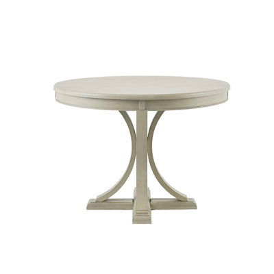 Table ronde de 44 po avec finition crème antique, placage en bois massif et pieds, salle à manger, 4 à 6 places assises, table d'assemblage requise, plateau