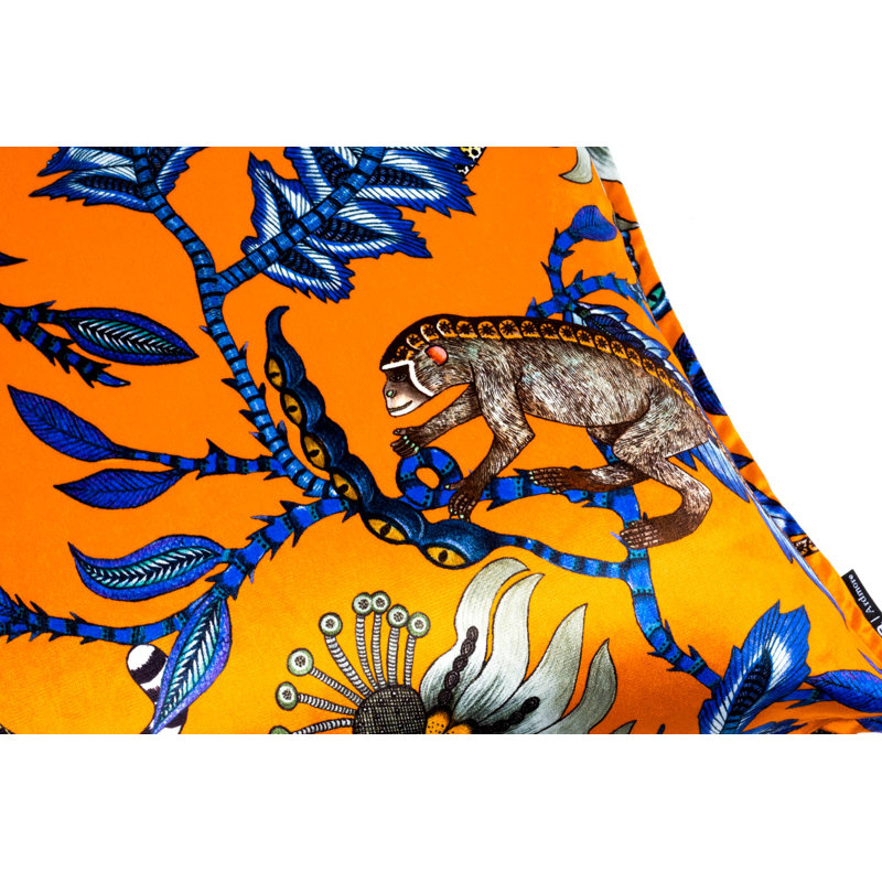 Ardmore 'Monkey Bean' Velvet Pillow, Flame