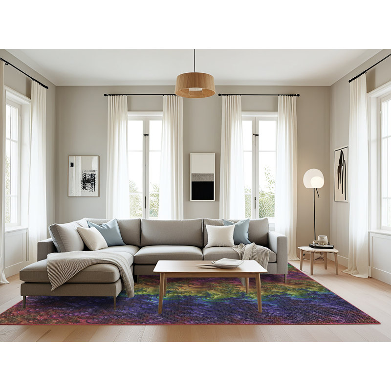 Tapis jaune/bleu/rouge tissé à la machine, Rectangle 8 pi x 10 pi