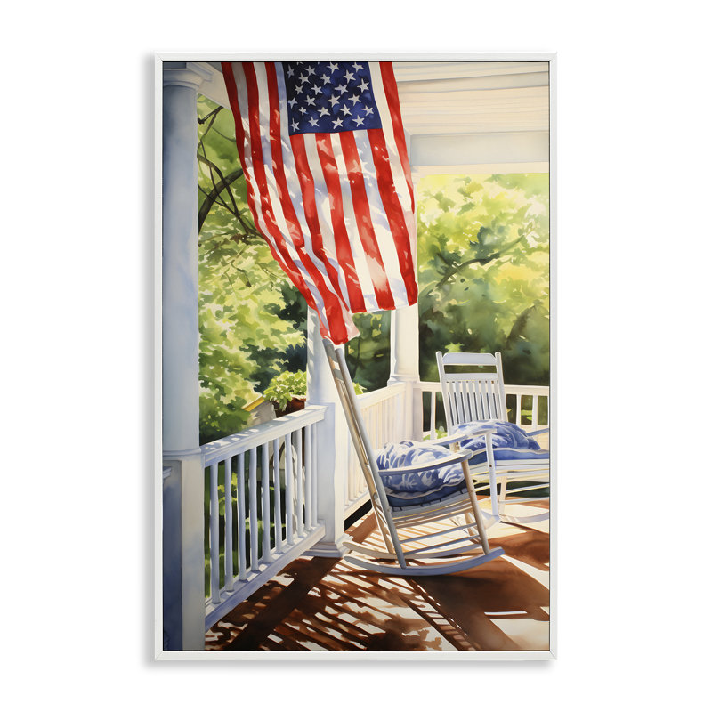Art giclée sur toile de porche américain rétro par Petal Prints Design, H 30 po x l 20 po, Giclée encadrée blanc bord de mer