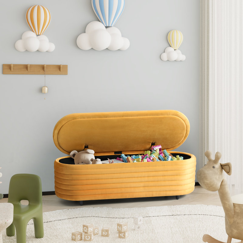 Farrah Upholstered Storage Bench, 18.1" H x 54" W x 19" D, Yellow