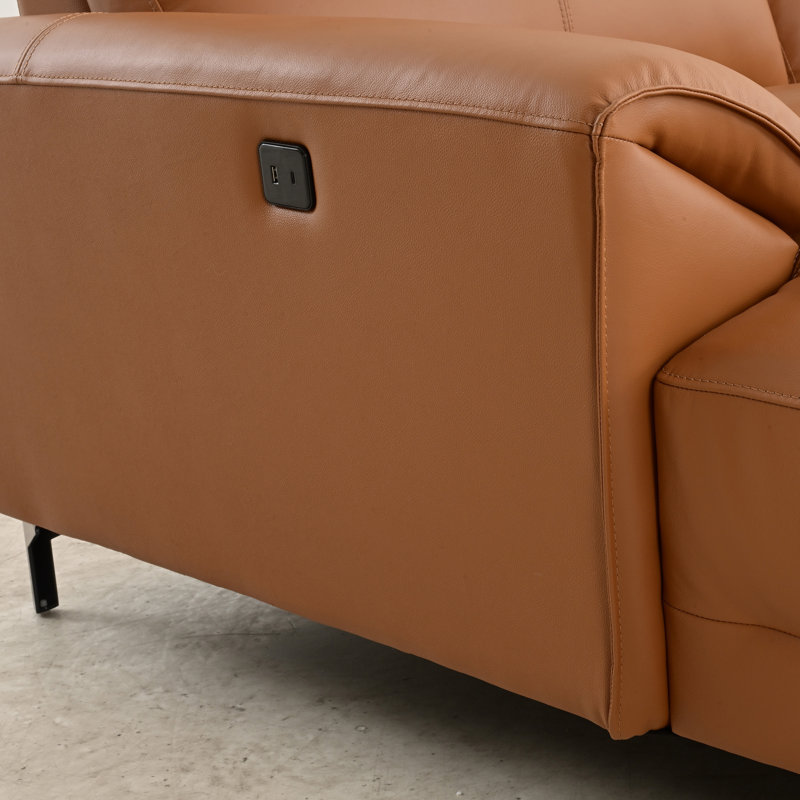 Houston Oversized Power Sectional With Chaise, Brown Top Grain Leather, Left Hand Facing