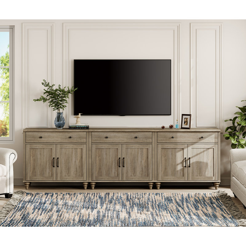 TV Stand For 100 Inch TV, 3-In-1 TV Console Table For 75/80/85/90 Inch TV, Entertainment Center With 3 Drawers And 6 Doors, Kitchen Sideboard Buffet Cabinet For Dining Room, Wash Gray