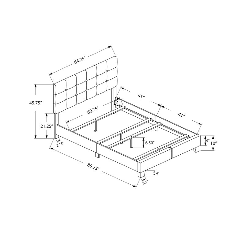 Un grand lit tapissier gris crée une chambre confortable avec une structure grise et une tête de lit rembourrée pour un confort optimal