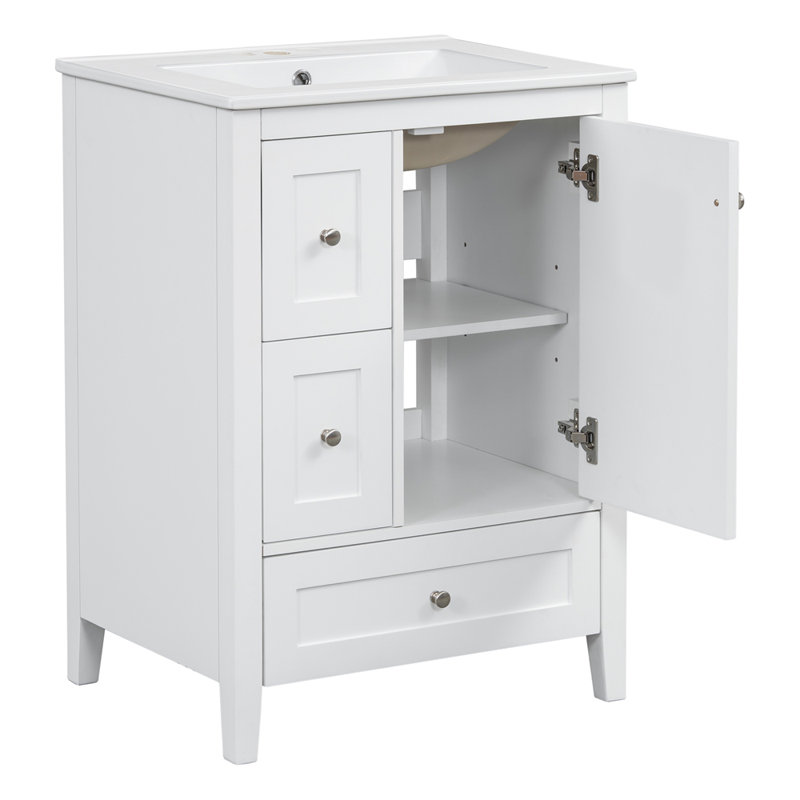 24-Inch Bathroom Vanity with Storage, Adjustable Shelf, White