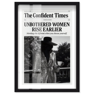 Unbothered Women Rise Earlier Shadowbox Print Glam Wall Art by Notoriart, Black Frame, 30 x 45