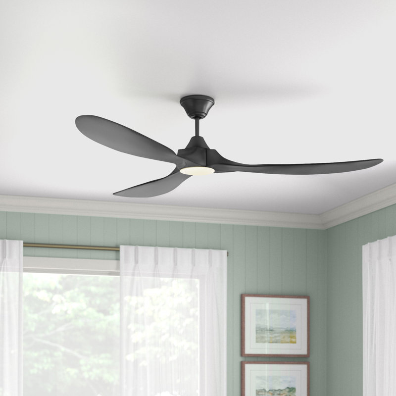 LED Downrod Ceiling Fan, Matte Black with Black Blades, 52 inches