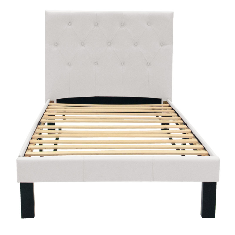 Jauquan Awaiz Tufted Headboard Panel Bed, White, Twin