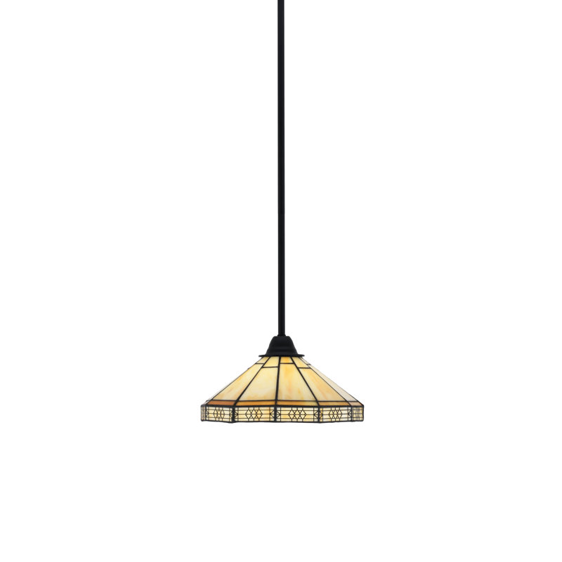Paramount Stem Hung Pendant Shown In Matte Black Finish With 10" Mission Art Glass