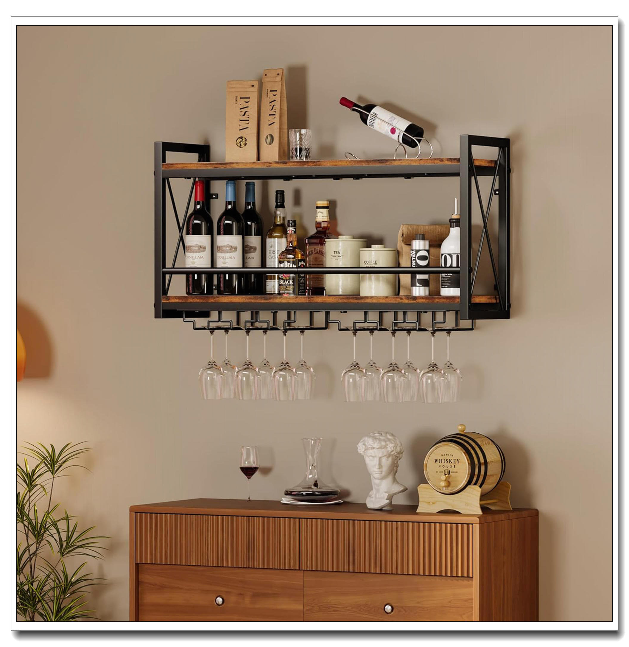 Trent Austin Design Wall Mounted Wine Rack With Bottle And Glass Holder ...