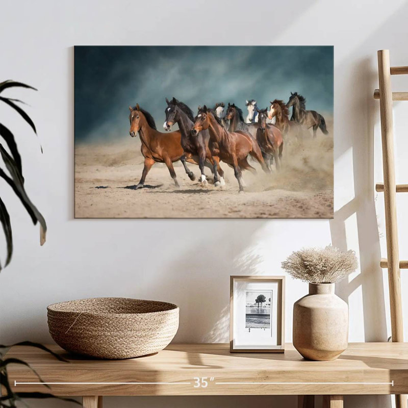 Troupeau de chevaux qui courent, H 16 po x l 24 po