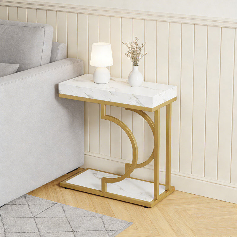 Table de bout moderne étroite C, Blanc et doré