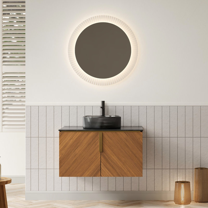 Meuble-lavabo 30 po avec lavabo en cristal noir transparent, conception en diagonale, évier d'armoire facile à assembler, contreplaqué