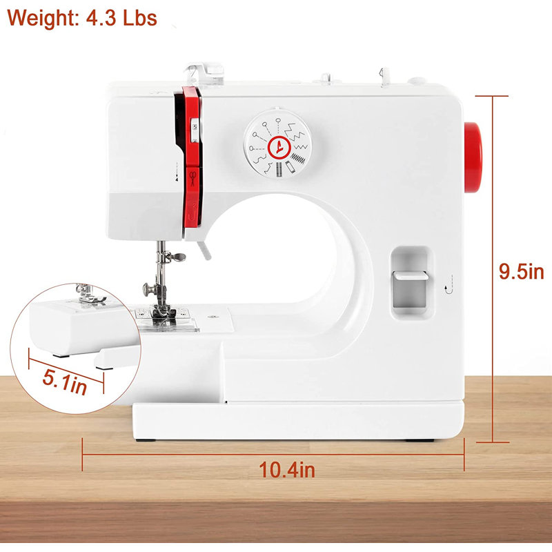 Mini Portable Sewing Machine Household Kids Sewing Machine With 12 Built-In Stitches, Foot Pedal, Gray, Red