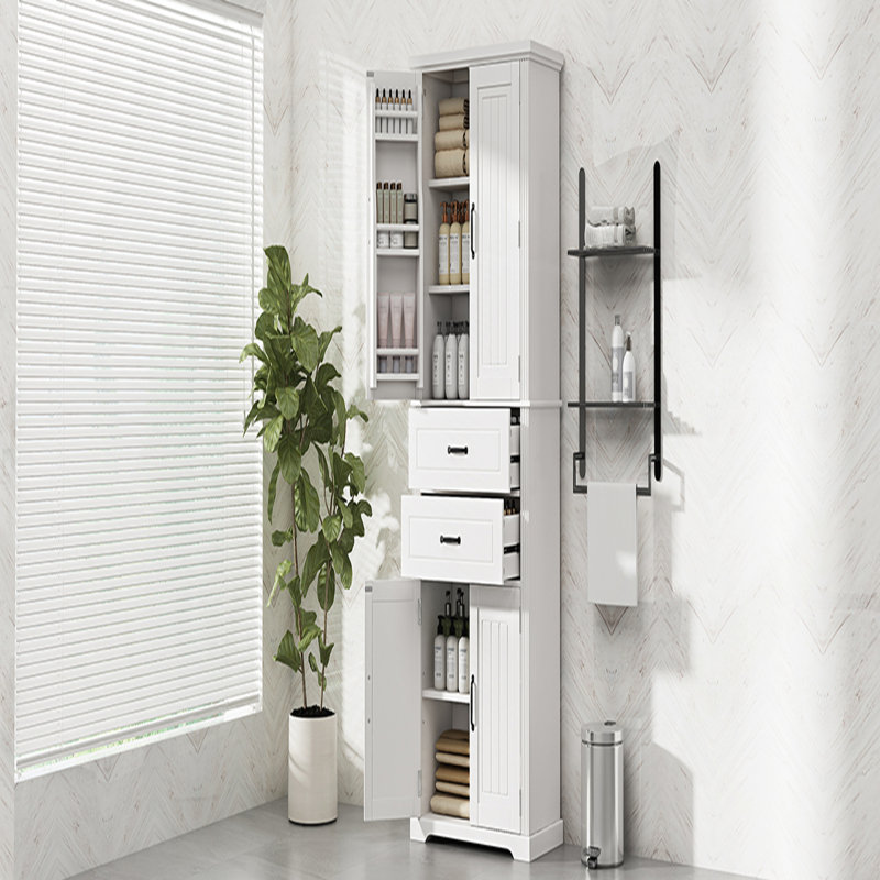 Armoire de rangement polyvalente polyvalente avec 2 tiroirs, tablette réglable et design élégant pour divers espaces, Blanc