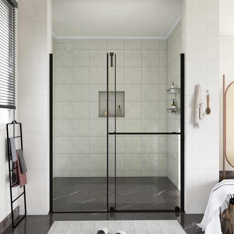 60 In. W X 72 In. H Sliding Walk-In Shower Door In Matt Black