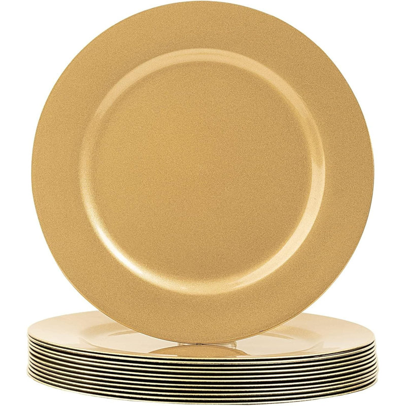 Set of 12, 13" Gold Round Plastic Charger Plates for Wedding & Party Decor