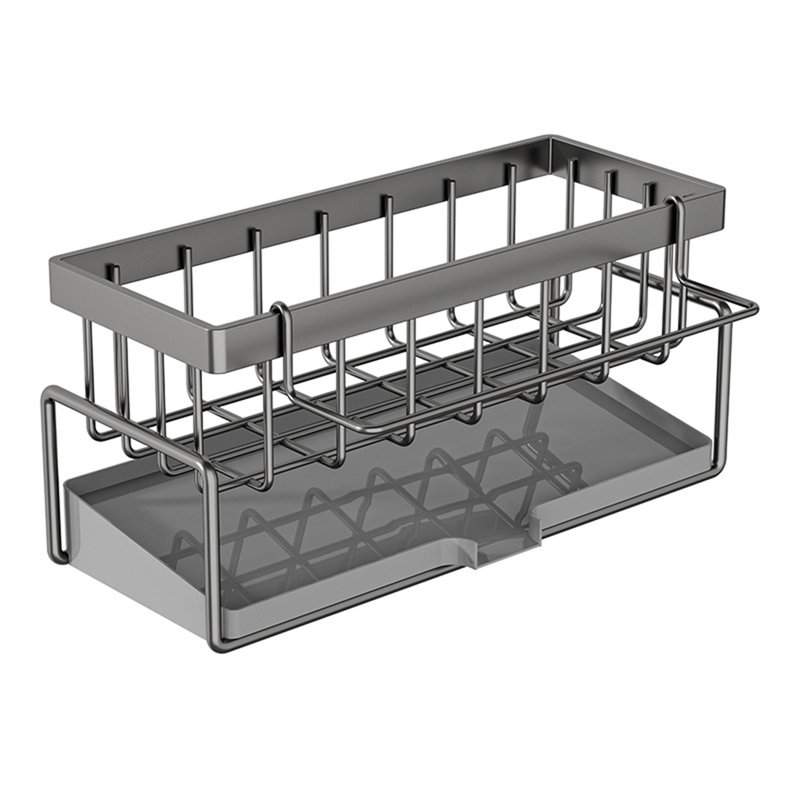 Organisateur de chariot de cuisine avec égouttoir, distributeur de savon, porte-éponge et cylindre à baguettes