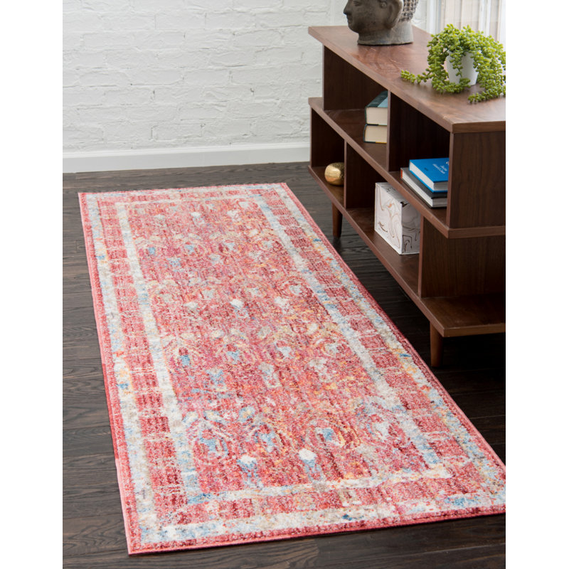 Tapis rouge / bleu Rosamonde, Tapis de couloir 2 pi 7 po x 8 pi 2 po