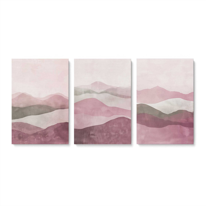 Ensemble de 3 brumines rose Fluorite, Toile tendue, H 18 po x l 36 po