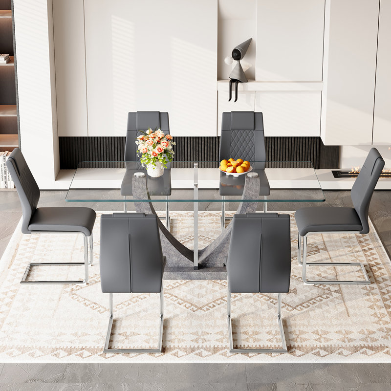 Ensemble de table de salle à manger moderne, table de salle à manger rectangulaire avec chaises, 7 pièces : table, 6 chaises
