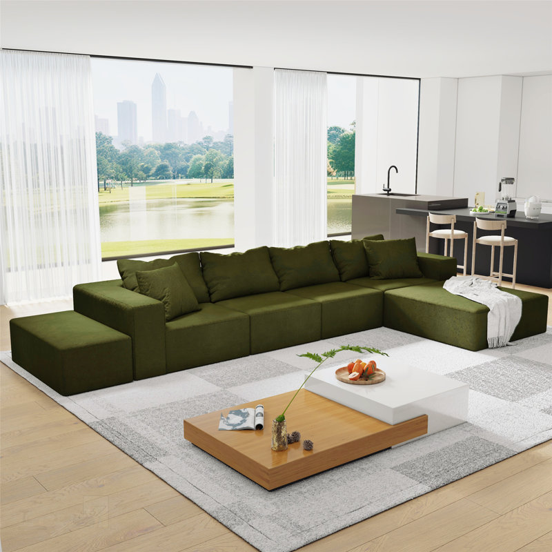 Ensemble de canapé modulaire rembourré en chenille moderne en forme de L avec 6 coussins pour le salon et la chambre à coucher